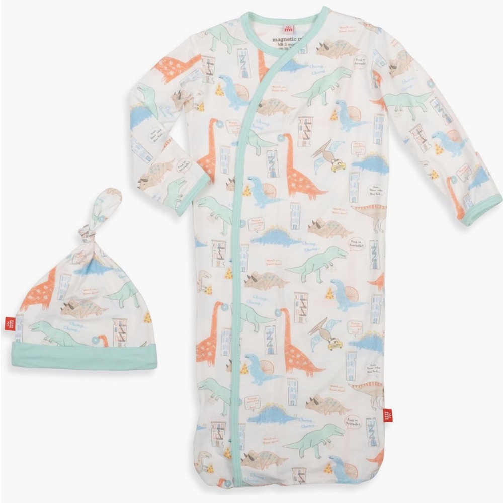 door dashing dinos modal magnetic cozy sleeper gown + hat set